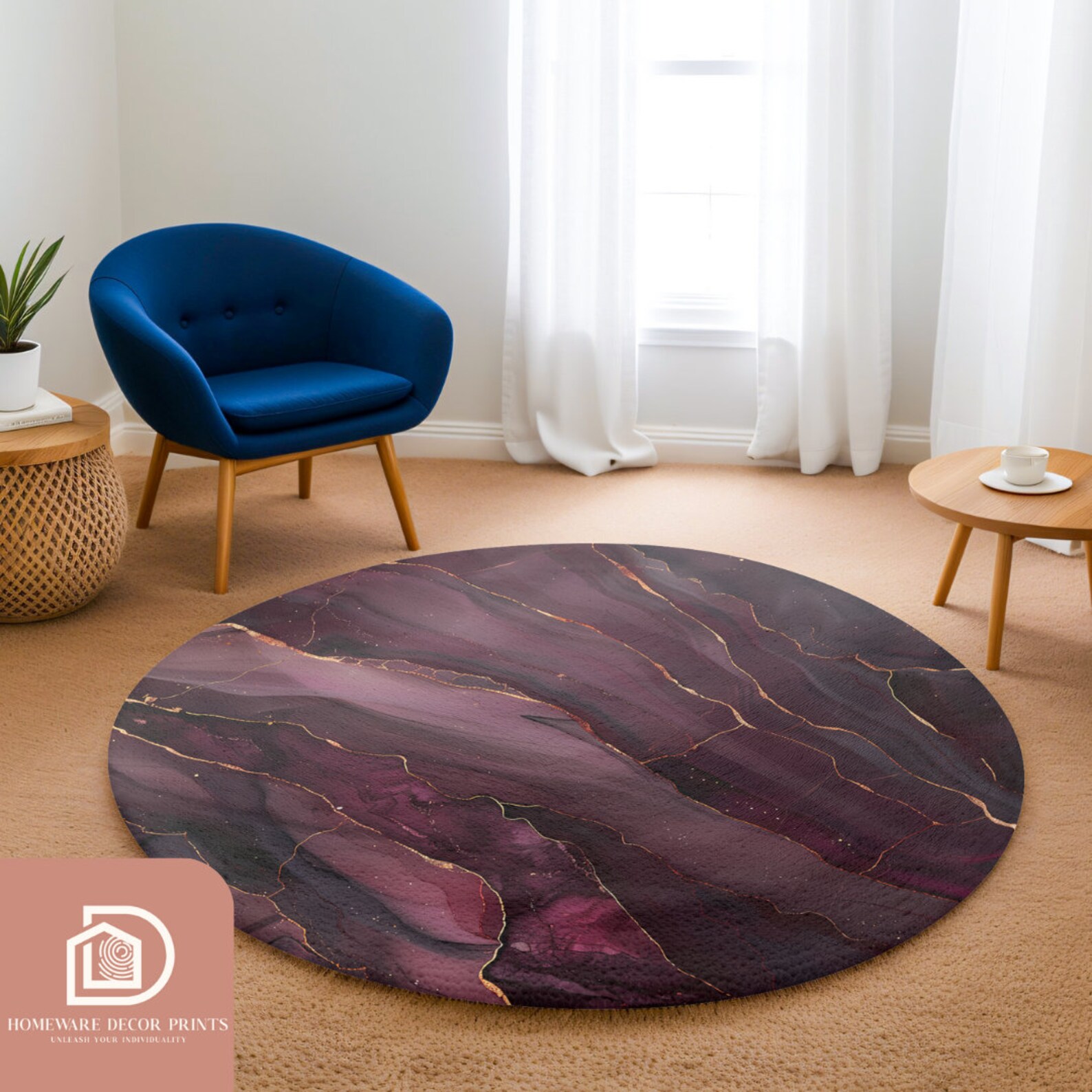 Burgundy Marble 5ft Round Rug, Elegant Ruby Red Chic Mat, Asymmetrical ...
