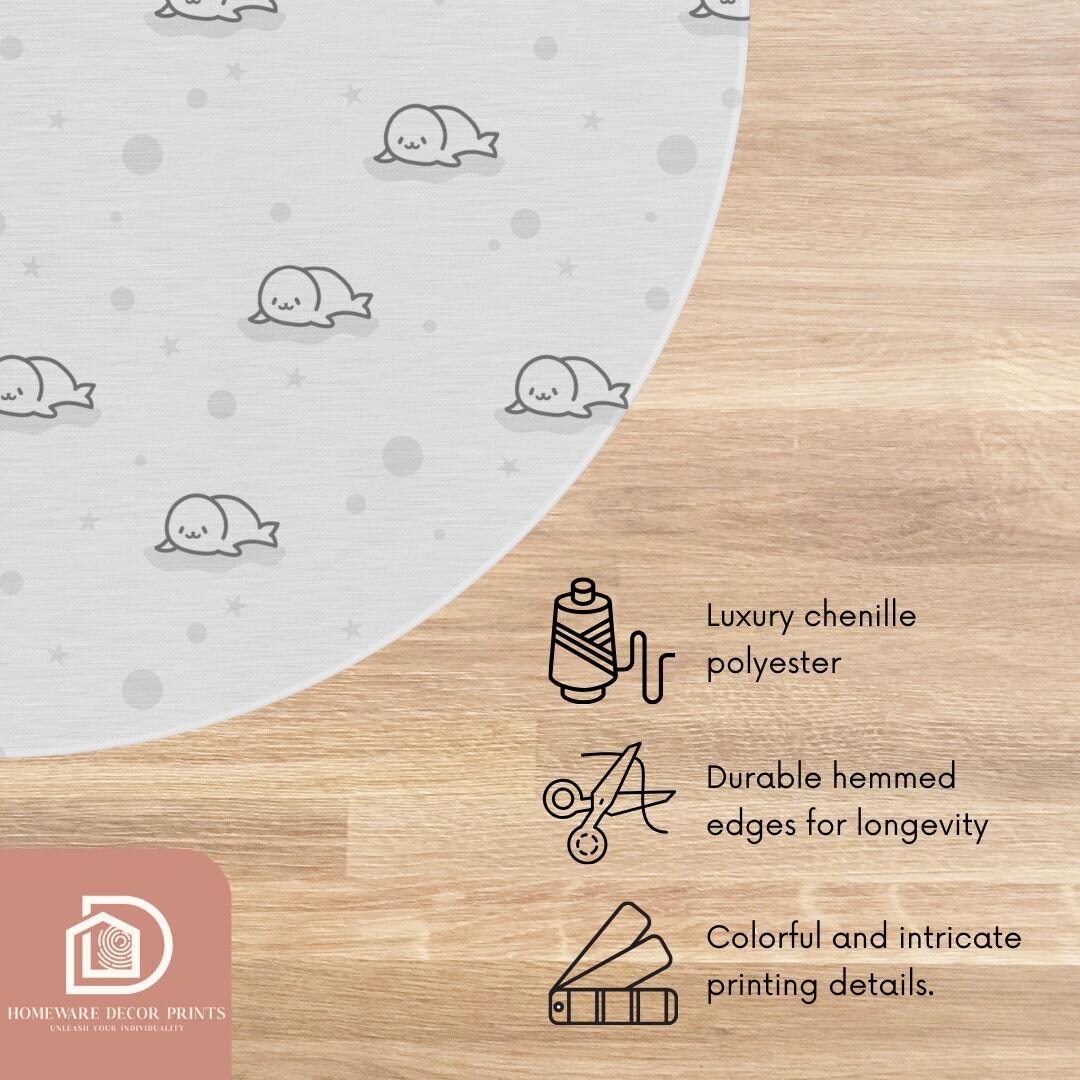 Arctic Animal 5ft Round Rug, Baby Seal Fluffy Playmat, Polar Creature ...