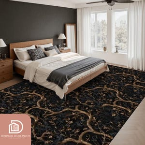 Dark Botanical Area Rug, Black Forest Inspired Carpet, Moody Nature Decor, Gothic Vine Celestial Rug, Luxury Oversized Carpet