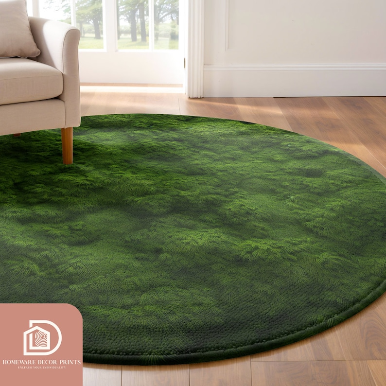 Green Moss 5ft Round Rug, Mossy Mountain Landscape Fluffy Mat, Woodland ...