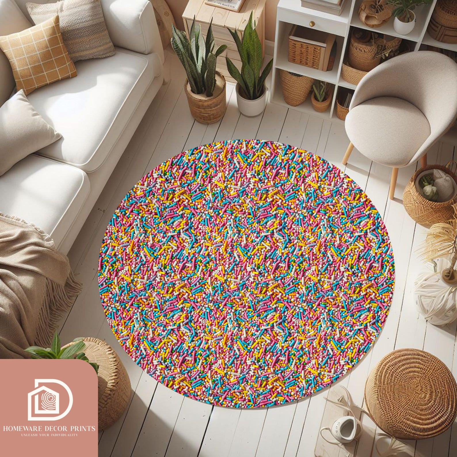 Candy Rug Inpo Confetti Round Rug, Colorful Candy Circular Mat, Sprinkle Sweets Large ...