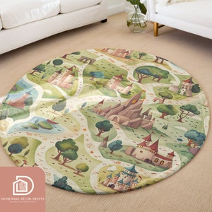 Castle Round Rug Castle Road Map 5ft Round Rug, Medieval Fairytale Nursery Theme Soft ...