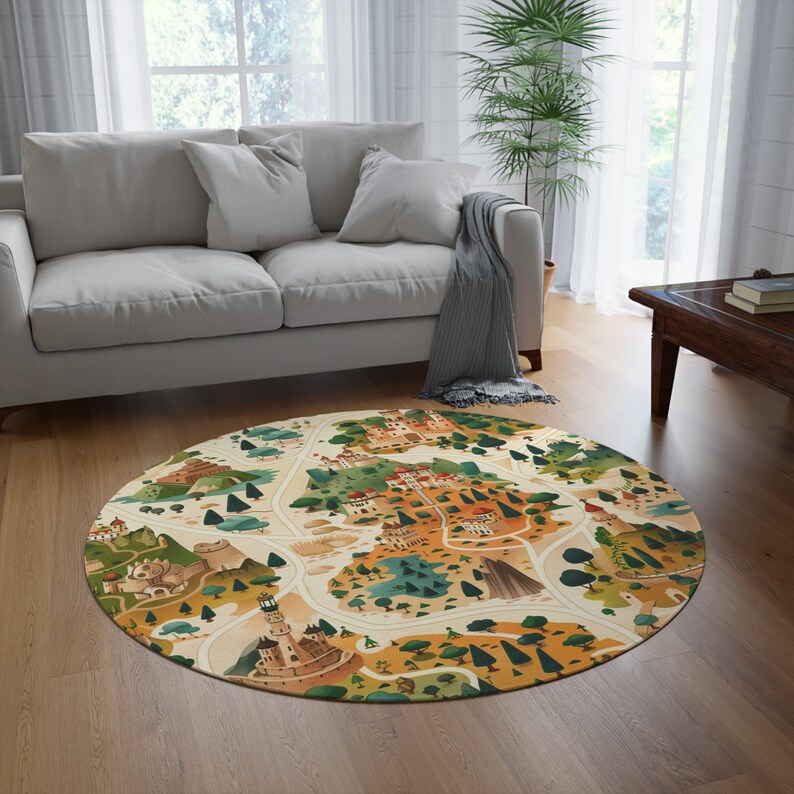 Medieval Kingdom Road Map 5ft Round Rug, Fairytale Castle Nursery Theme ...