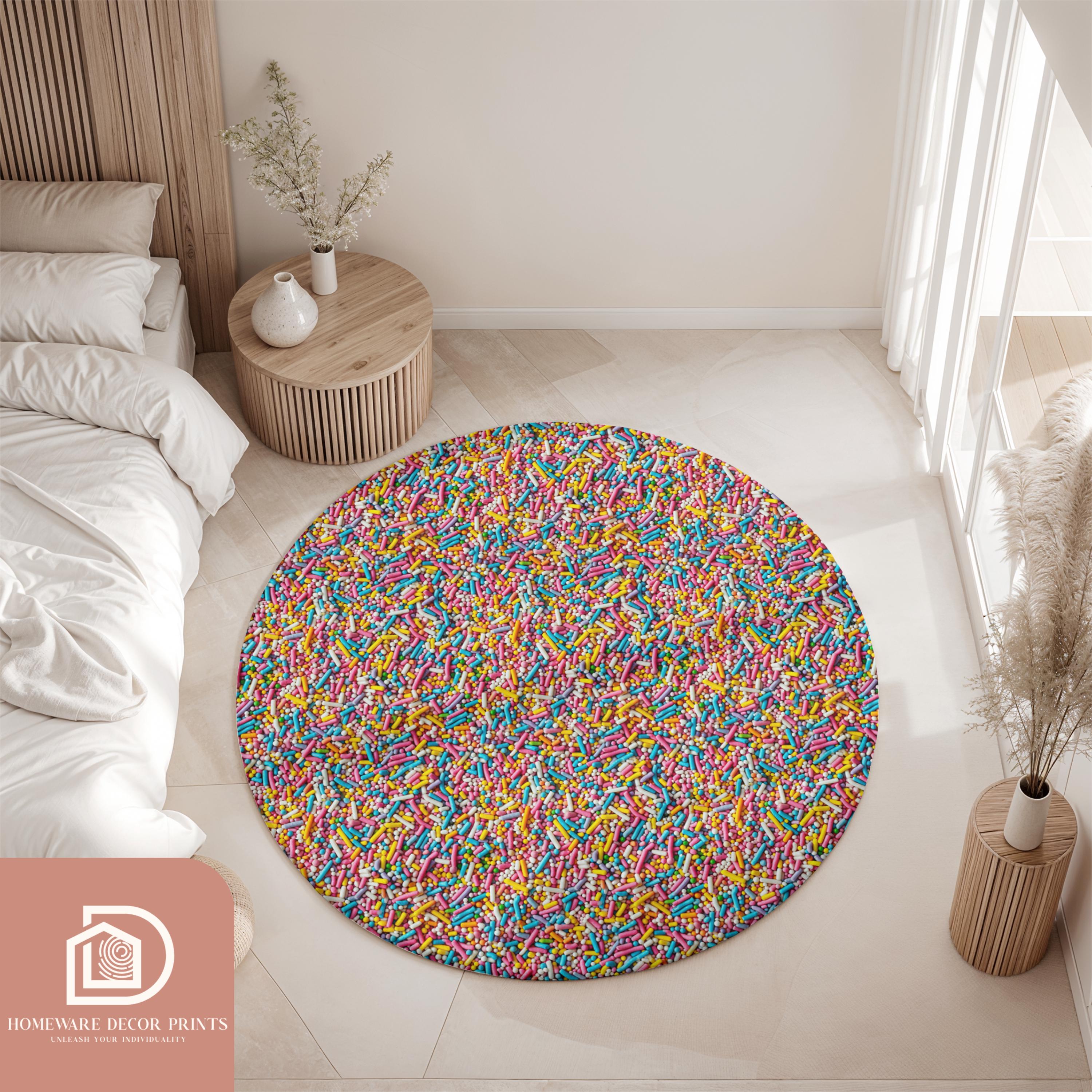 Sprinkle Rug Confetti Round Rug, Colorful Candy Circular Mat, Sprinkle Sweets Large ...
