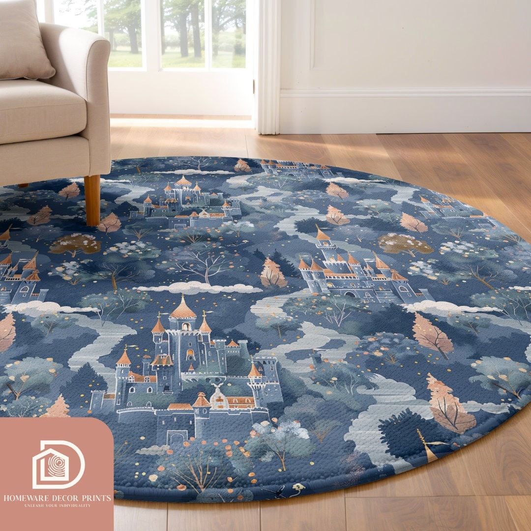 Fairytale Castle 5ft Round Rug, Medieval Theme Soft Comfy Playmat, Fantasy Night Fluffy Activity Road Map, Kingdom Landscape Kid Car Mat - Etsy UK