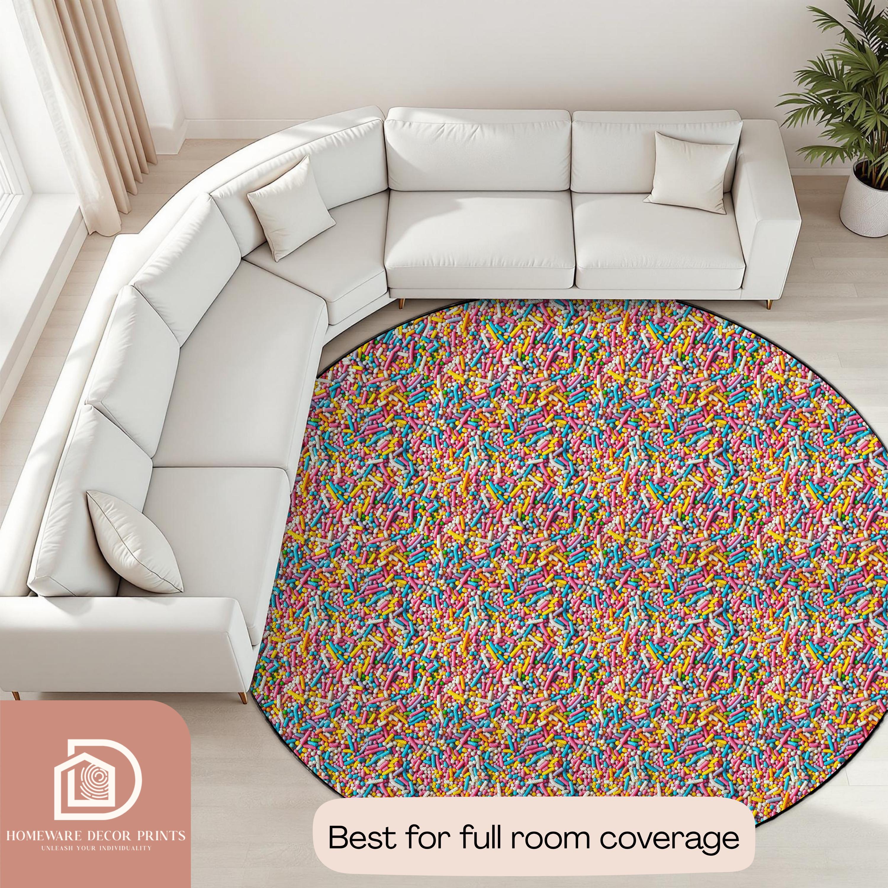 Candy Rug Inpo Confetti Round Rug, Colorful Candy Circular Mat, Sprinkle Sweets Large ...