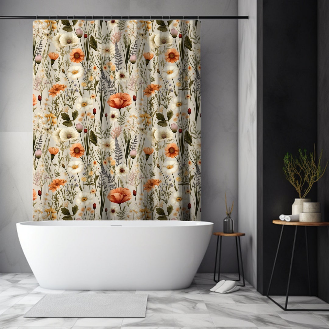 Earthy Floral Shower Curtain, Light Academia Era Cottagecore, Coquette ...