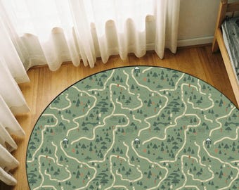 Kids Road Play Rug, Woodland Nursery Play Mat, Mountain Road Map
