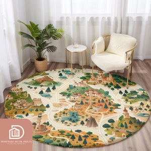 Medieval Kingdom Road Map 5ft Round Rug, Fairytale Castle Nursery Theme ...