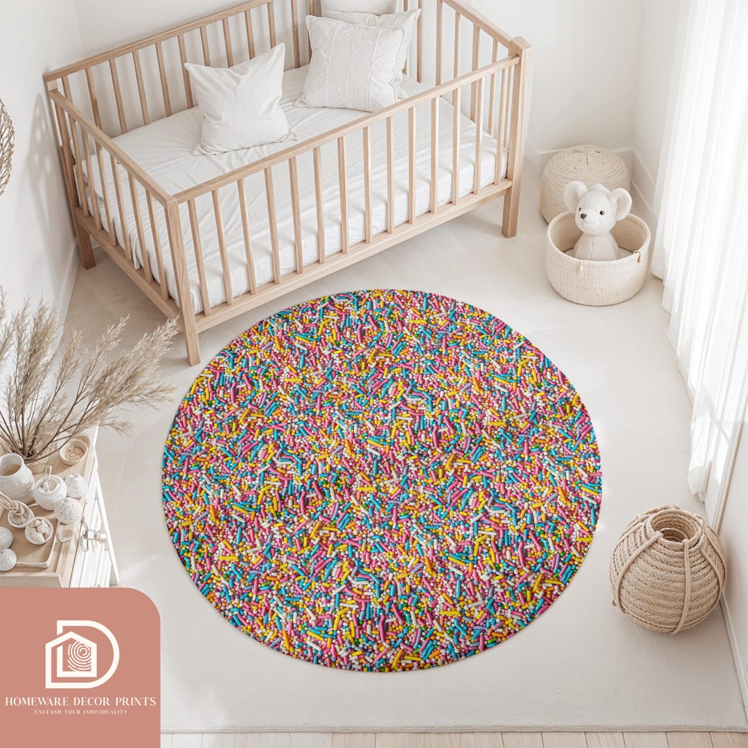 Candy Rug Inpo Confetti Round Rug, Colorful Candy Circular Mat, Sprinkle Sweets Large ...