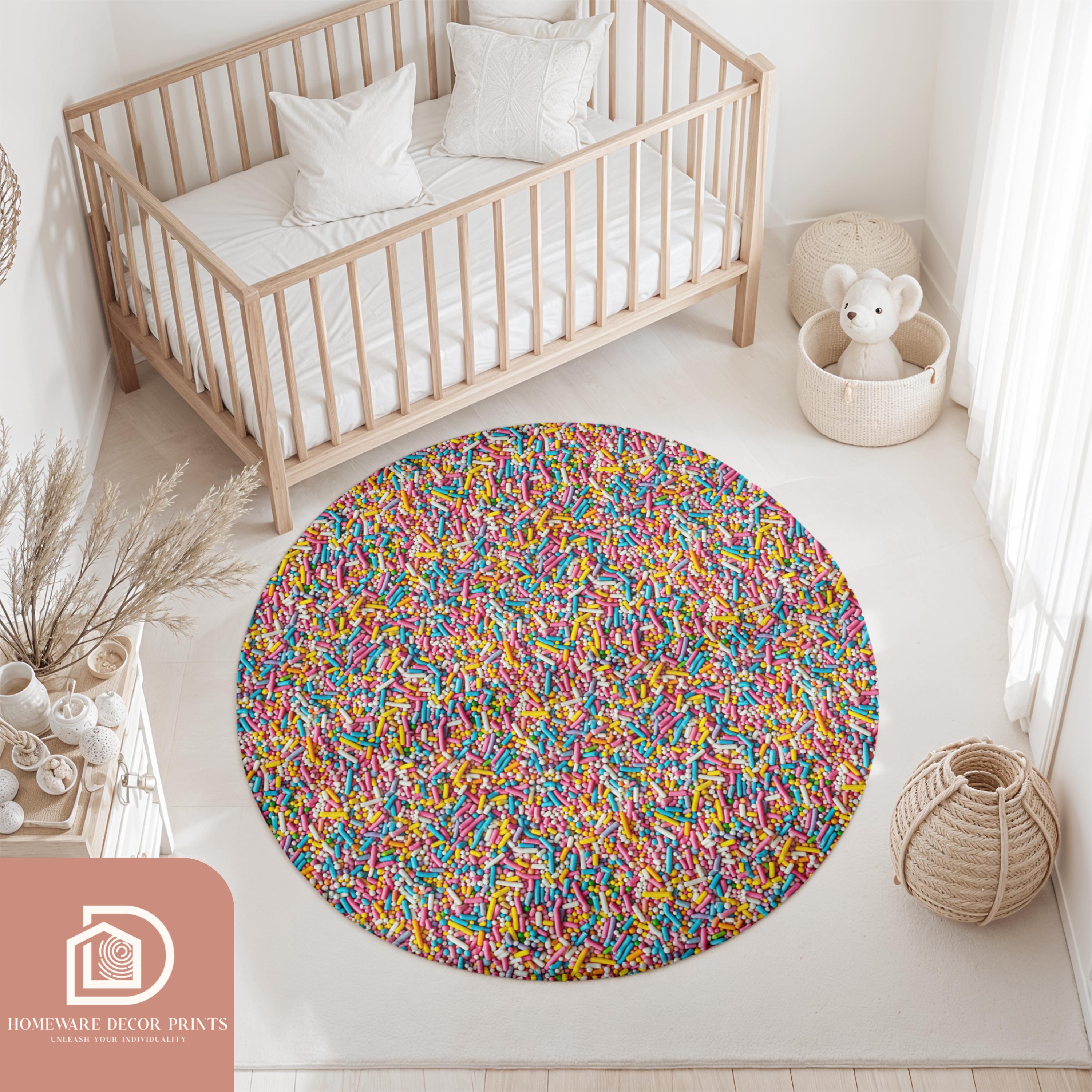 Sprinkle Rug Confetti Round Rug, Colorful Candy Circular Mat, Sprinkle Sweets Large ...