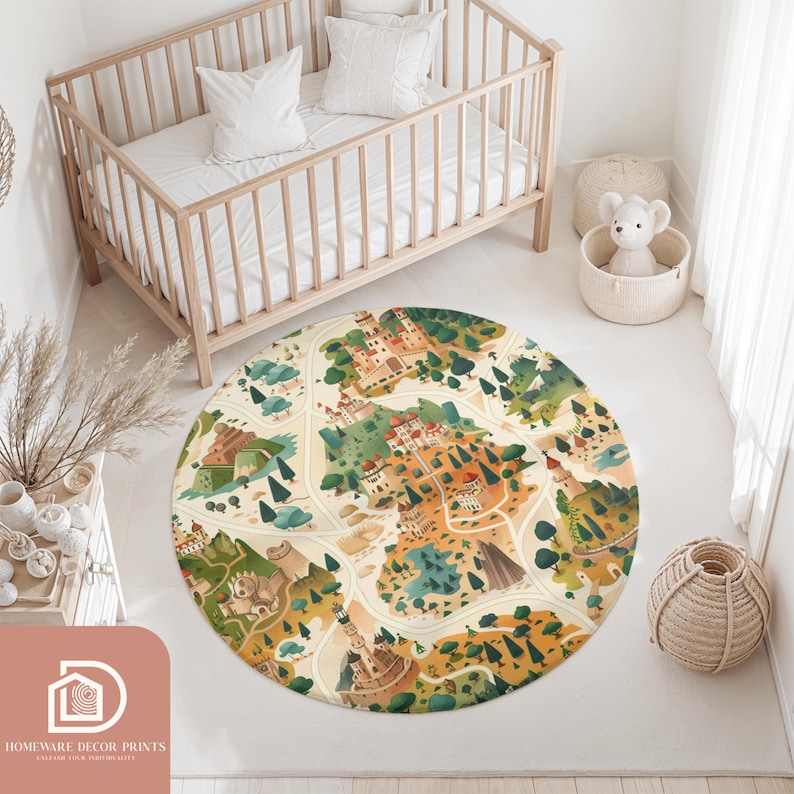 Castle Round Rug Medieval Castle Map Round Rug, Fairytale Nursery Theme, Kid Activity ...