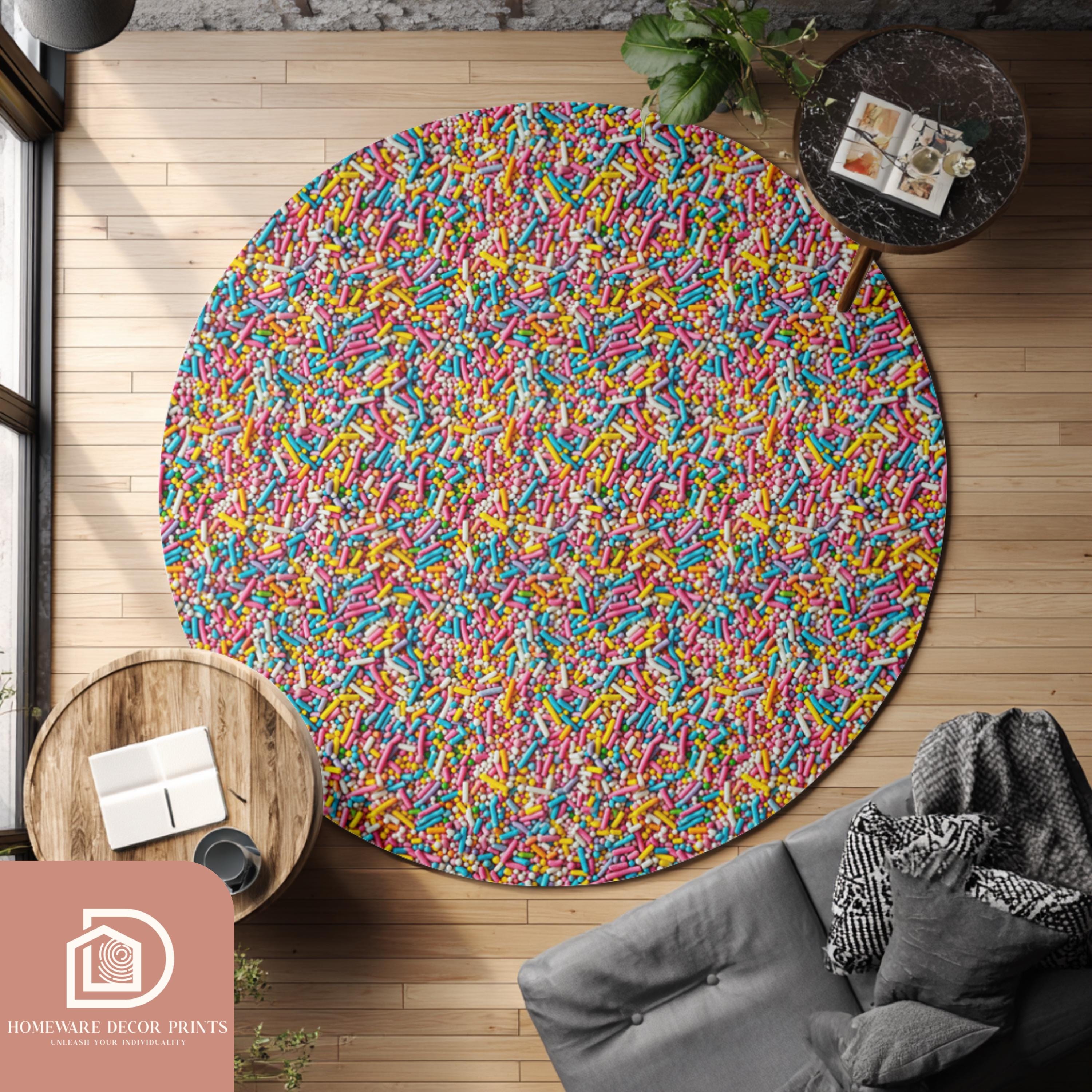 Candy Rug Inpo Confetti Round Rug, Colorful Candy Circular Mat, Sprinkle Sweets Large ...