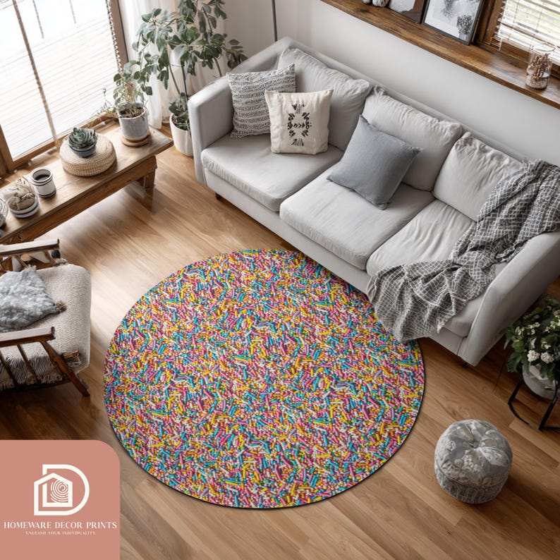 Candy Rug Inpo Confetti Round Rug, Colorful Candy Circular Mat, Sprinkle Sweets Large ...