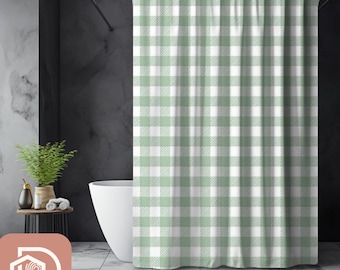 Rideau de douche Vichy vert, décoration de salle de bain à carreaux pastel, accessoire de bain shabby chic, ferme Cottagecore