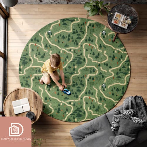 Kids Road Play Rug, Woodland Nursery Play Mat, Mountain Road Map
