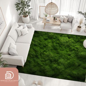 Green Moss Area Rug, Mossy Mountain Large Rectangle Mat, Woodland Oversized Carpet, Botanical Living Room Home Decor