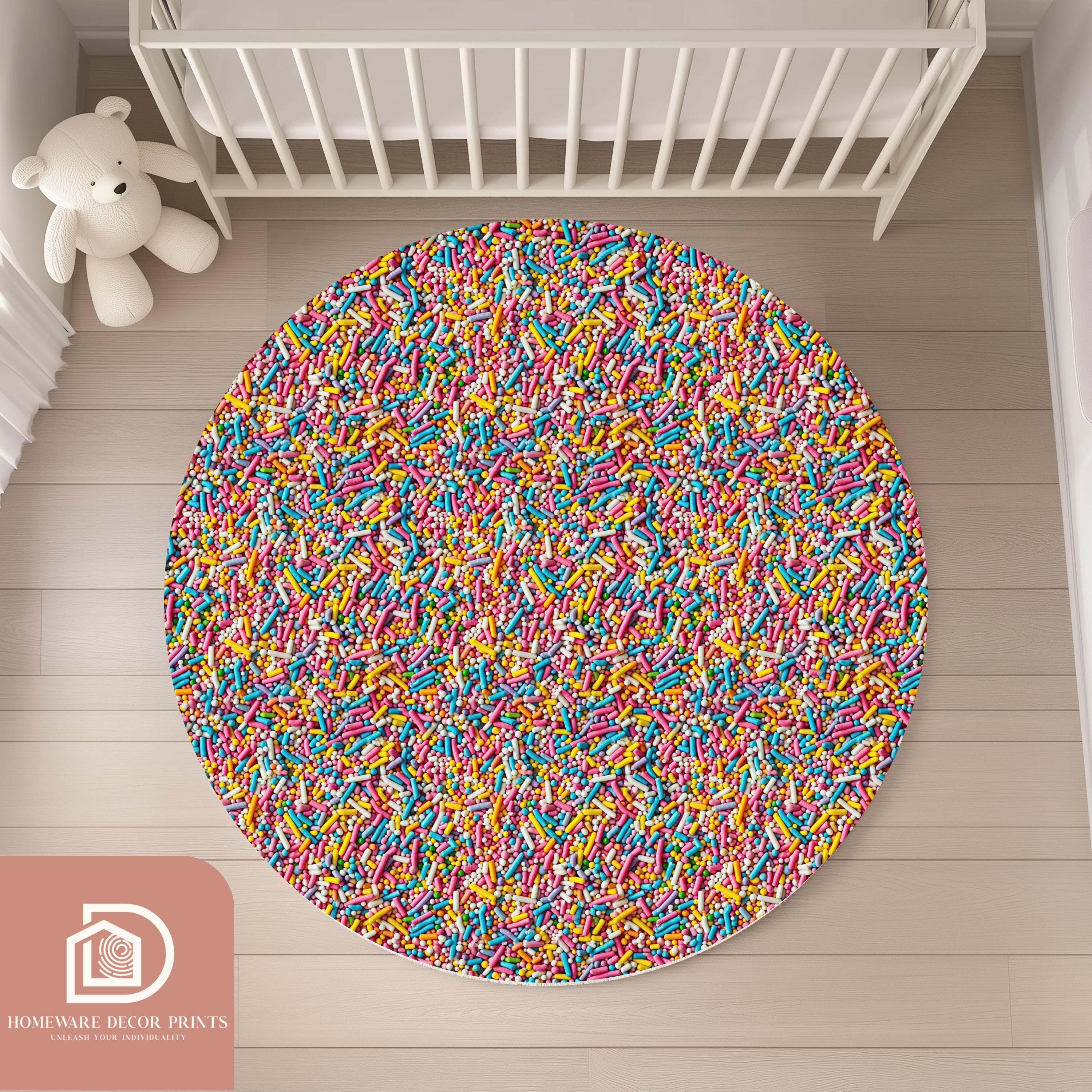 Sprinkle Rug Confetti Round Rug, Colorful Candy Circular Mat, Sprinkle Sweets Large ...