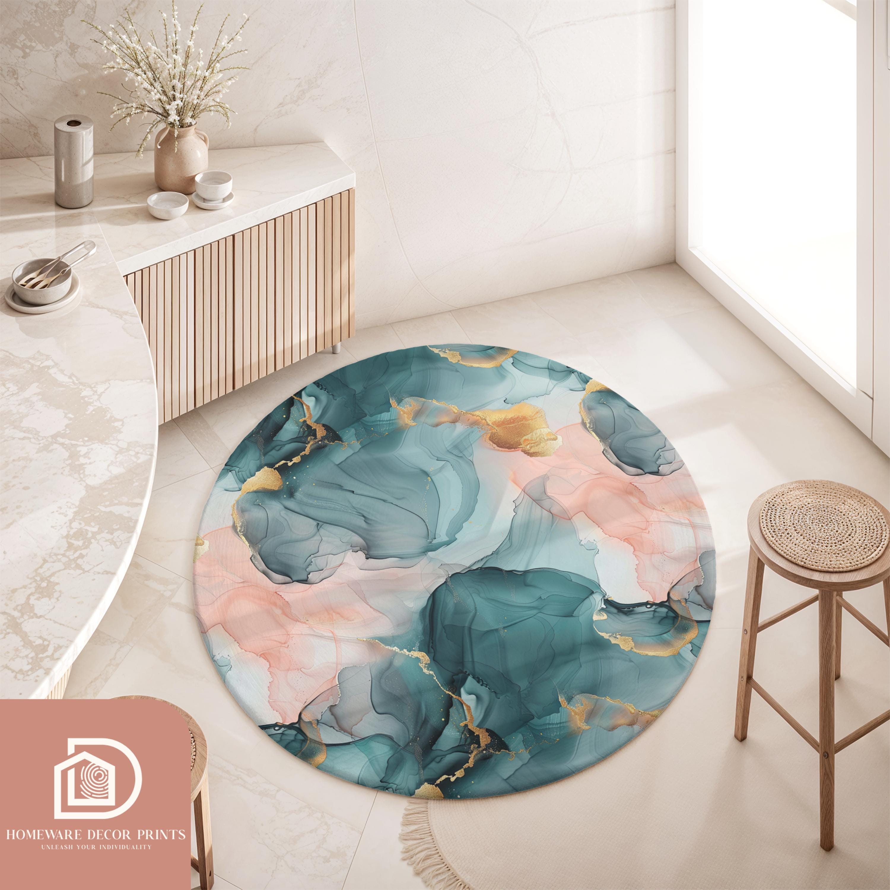 Pink And Green Shell Rug Pink & Green Marble Round Rug, Gold Accent Elegant Mat, Emerald Green ...