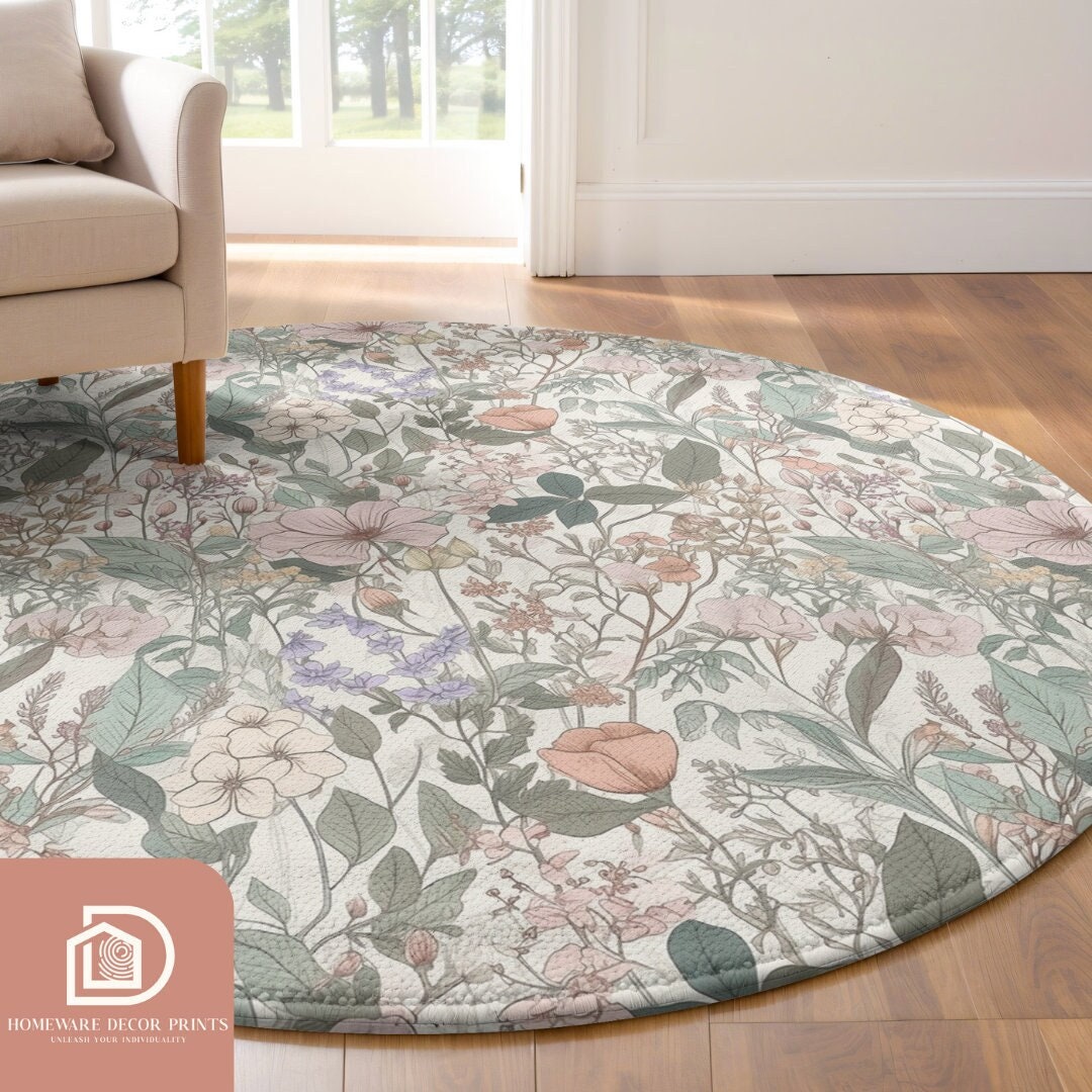 Coquette Rug Blush Pink Flower 5ft Round Rug, Light Academia Comfy Carpet, Beige ...