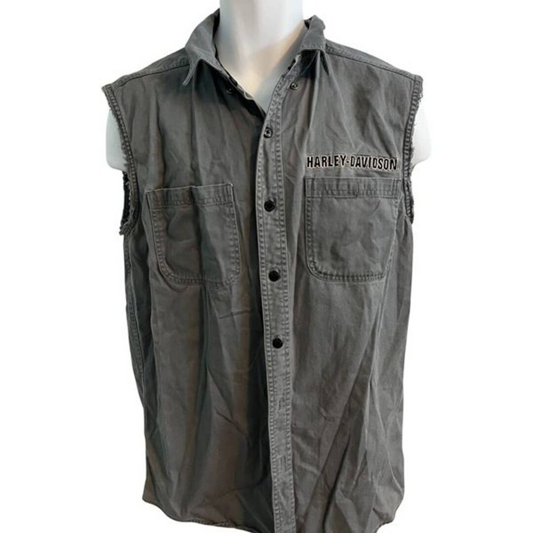 Vintage Y2K Gray Harleydavidson Cut off Button up Shirt. Size Etsy