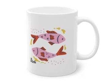 Keramik Tasse, Bürotasse, Schön, Fische,Fische, Pisces, Erwachsene, Kinder, Zodiac Sign, Sternzeichen, Kunst, Sternzeichentasse