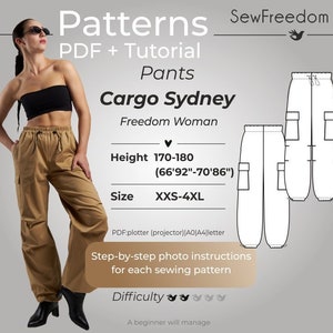 High Waisted Cargo Pants Pattern, Baggy Pocket Pants patterns, Y2K Rave & Tech Style patterns, Streetwear Pants/Height 170-180, Size 2XS-4XL