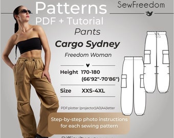 High Waisted Cargo Pants Pattern, Baggy Pocket Pants patterns, Y2K Rave & Tech Style patterns, Streetwear Pants/Height 170-180, Size 2XS-4XL