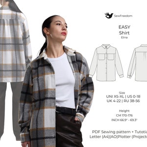 Camisa feminina casual | Molde em PDF para camisa quente | Molde para camisa para mulheres com altura entre 170 e 176 cm | Tamanhos do PP ao GG