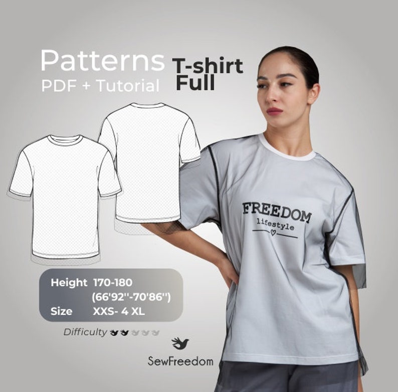 Beginner-Friendly Classic T-Shirt Pattern Sizes, 2XS-4XL / Easy Sewing / Jersey Fabric image 1