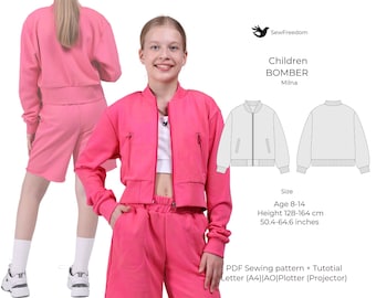 Children's Bomber Jacket | University Jacket PDF Pattern | Zip-up Hoodie Pattern 3-14 years | Pattern PDF KIDS| 8-14 years