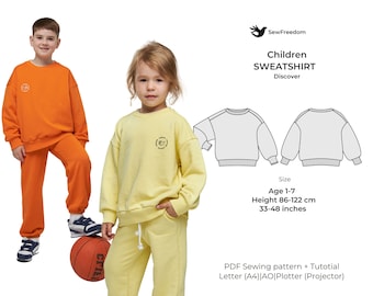Sweatshirt Pattern Kids, Kids Hoodie Sewing Pattern, PDF Printable Hoodie Pattern with neck rib detail for children's, Jumper Sewing Pattern