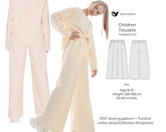 Children's Straight Pants | PDF Pants Pattern | Palazzo Pants Pattern for Children from 1 to 13 years | Pattern from 8 to 13 years