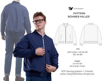 Men's Bomber Jacket | University Jacket Pdf Pattern | Sweatshirt Pattern XS-XL (US 0-18) | Height 170-180cm