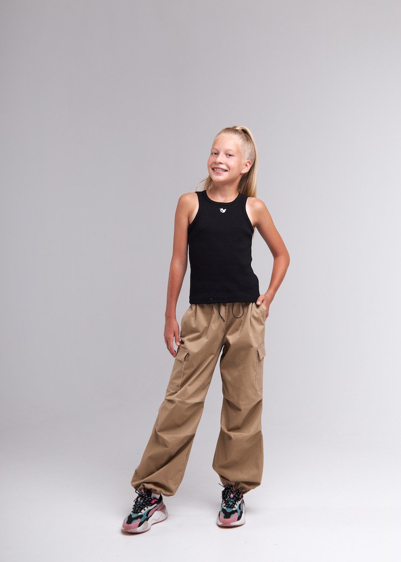 Girl Cargo Pants Pattern, Kids Baggy Pocket Pants patterns, Tech Style girl patterns, Girl Streetwear Pants / Height 128 158 50-62 inches image 3