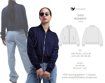 women's bomber jacket | jacket pdf pattern | sweatshirt pattern XS-XL (US 0-18)| zip hoodie