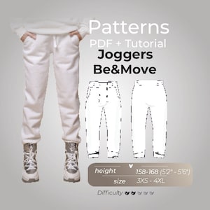 Jogger for Woman Pants PDF Sewing Patterns: Comfort Meets Style, Size 3XS-4XL, Height 158-168 cm (5'2" - 5’6") 170-180 (5'7" - 5'11")