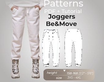 Jogger for Woman Pants PDF Sewing Patterns: Comfort Meets Style, Size 3XS-4XL, Height 158-168 cm (5'2" - 5’6") 170-180 (5'7" - 5'11")