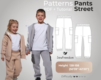 PATTERN Kids Jogger Pants, Jogging Pants for Children, Sewing Pattern, Digital, Pattern PDF, Pack All Sizes 7Y - 14Y, 128-158 height