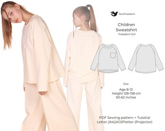 Children's Loose Sweatshirt | PDF Pattern | Sweatshirt Pattern for Children from 1 to 13 years | Pattern for Children from 8 to 13 years