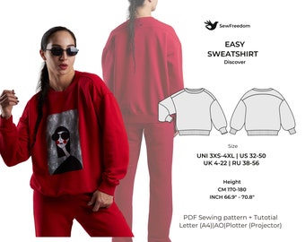 PDF Pattern for Discover Sweatshirt | Instant Download | XXS-4XL | women's pattern | sweater pattern| HEIGHT 170-180 cm (66.9-70.9 inches)