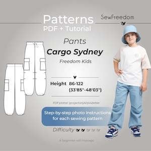 Mädchen Cargohose Schnittmuster, Kinder Baggy Pocket Hose Schnittmuster, Tech Style Mädchen Schnittmuster, Streetwear Hose / Körpergröße 86-122| 1J-7J