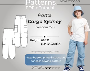 Girl Cargo Pants Pattern, Kids Baggy Pocket Pants patterns, Tech Style girl patterns, Girl Streetwear Pants / Height 86-122