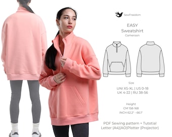 Women's Casual Sweatshirt | Warm Sweatshirt PDF Pattern | Jumper Pattern for Height 158-168