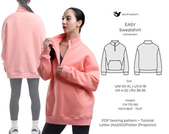 Women's Casual Sweatshirt | Warm Sweatshirt PDF Pattern | Jumper Pattern for Height 170-180