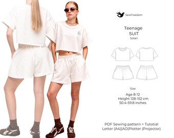 Children's Lounge Set | Teen Summer Set PDF Sewing Pattern | T-Shirt & Shorts Pattern | Sizes 8–12 Years