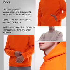 Men's hoodie/sweatshirt Pattern with raglan sleeves and kangaroo pocket men's, hoodie pattern, sizes XS-5XL us/uk 34-50, easy digital PDF image 3