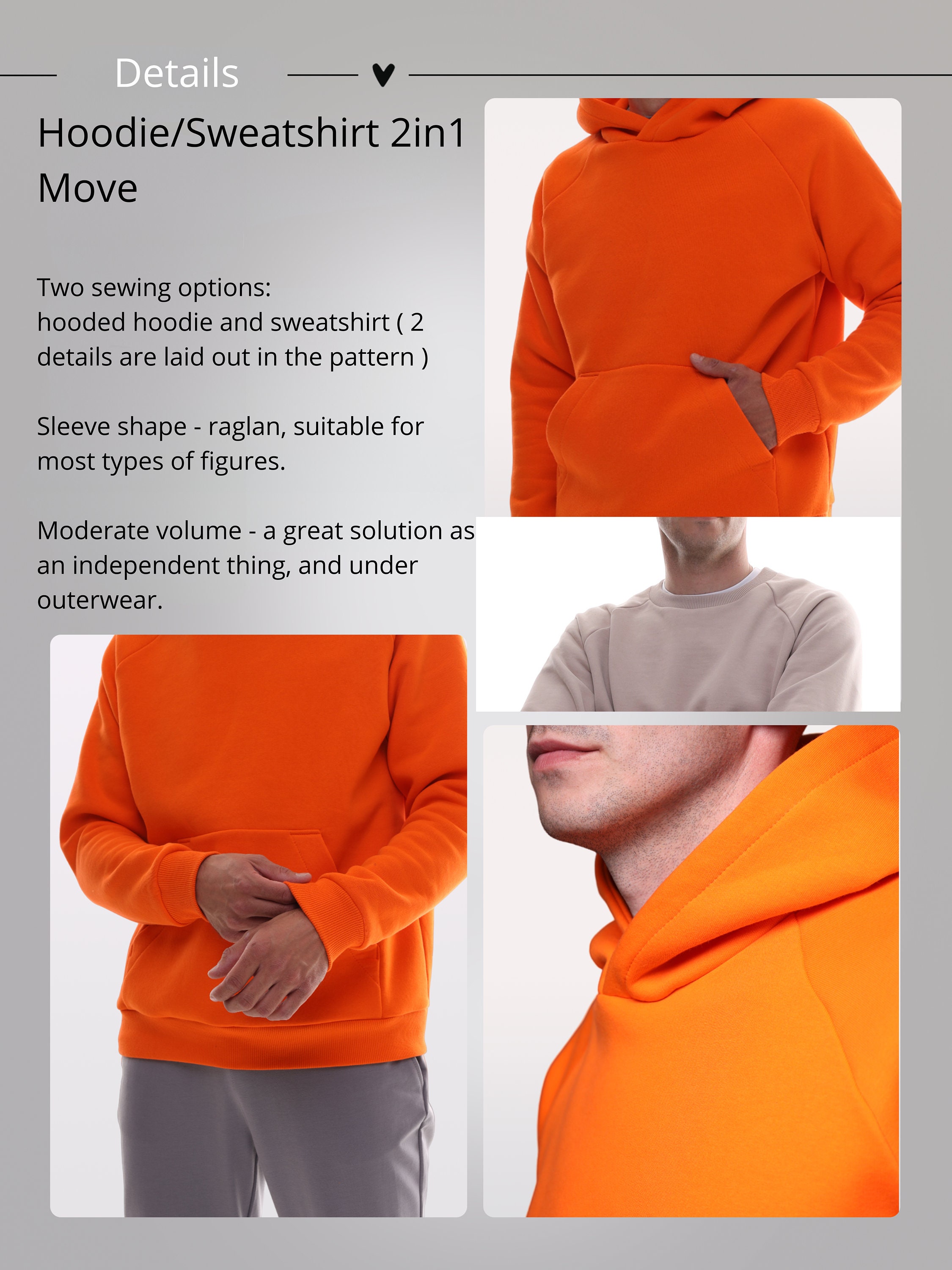 Men's Sweatshirt Hoodie 2in1 Pattern With Raglan Sleeves and