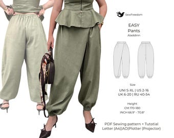 Women’s Wide-Leg Pants | PDF Sewing Pattern | Pants Pattern for Height 170-180 cm