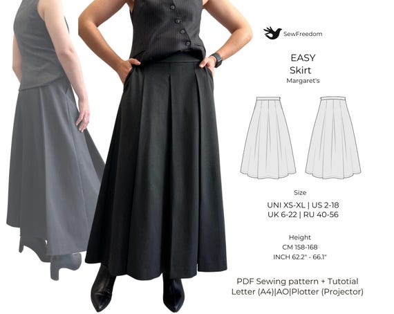 Women's Skirt | Midi Skirt | PDF skirt pattern | sizes XS-Xl (US 2-18)